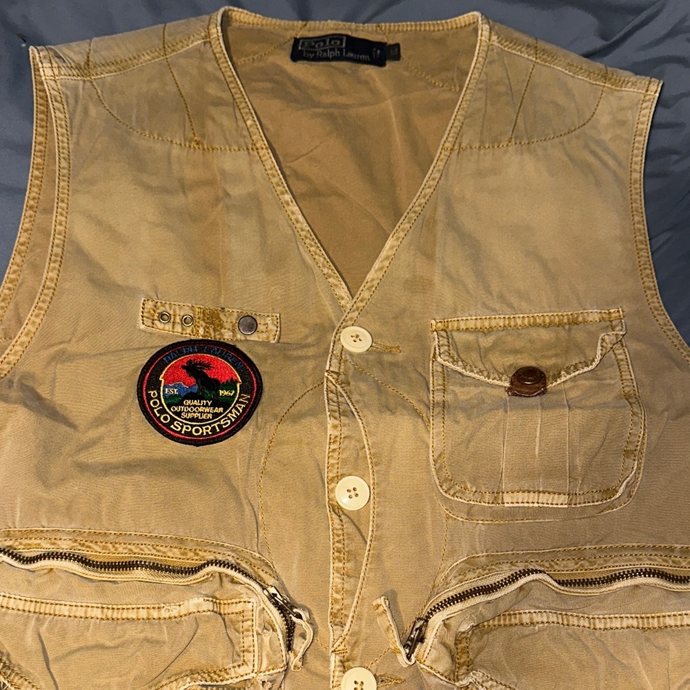 Ralph Lauren Tan Utility Vest sportsman patch added